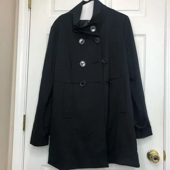 INC International Concepts black trench button front coat, size XL - Picture 3 of 16